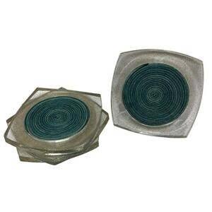 Vintage 60’s MCM Glitter Coasters Teal Clear Set of 4